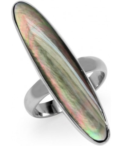 Long Inlay White Gold Plated 925 Sterling Silver Modern Ring Black Mother of Pearl 6 $9.43 Others