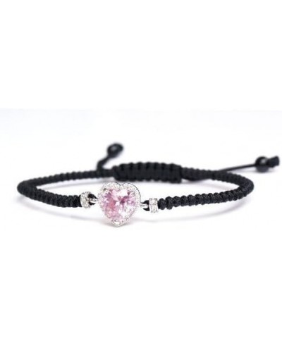 Sterling Silver Love Heart Light Pink Rose CZ Charm Knot Braided Cord Wristband Adjustable Bracelet $10.55 Bracelets