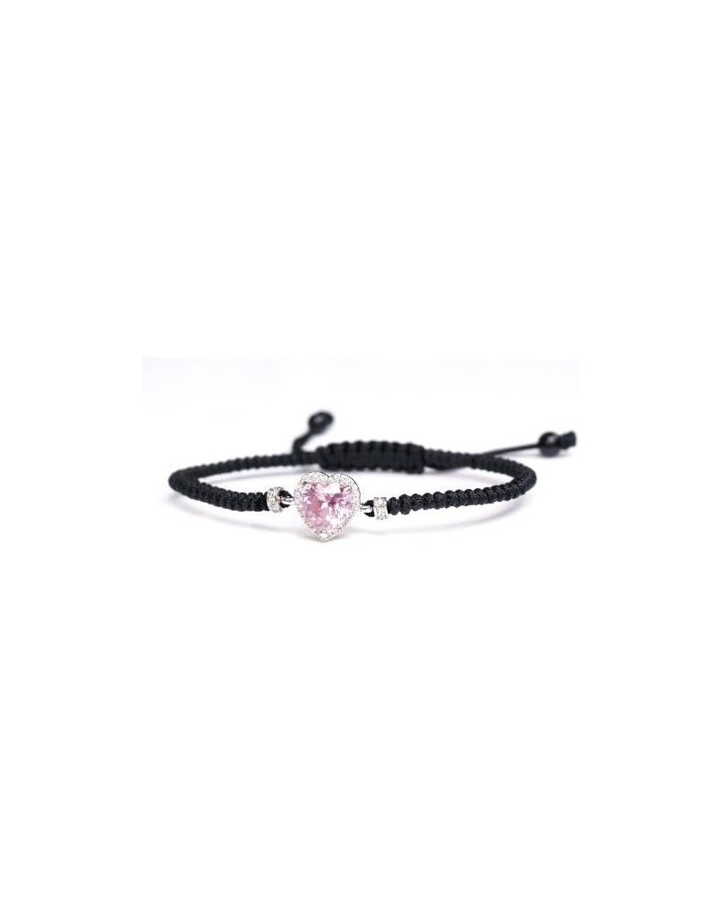 Sterling Silver Love Heart Light Pink Rose CZ Charm Knot Braided Cord Wristband Adjustable Bracelet $10.55 Bracelets