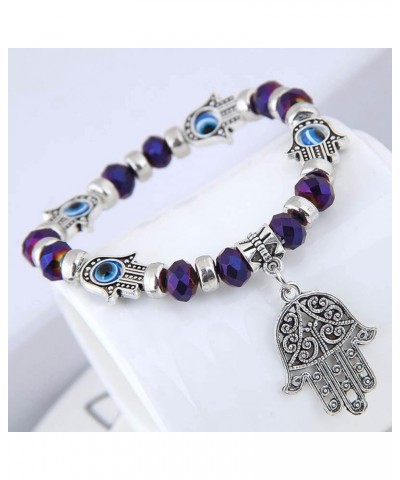 Evil Eye Hamsa Bracelet Crystal Beaded Fatima Hand Bracelet Stretch Sideway Blue Eye Hamsa Hand Bracelet Turkish Lucky Evil E...