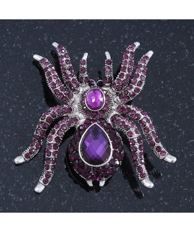 Large Purple Crystal Spider Brooch In Rhodium Plating - 55mm Length $27.17 Brooches & Pins