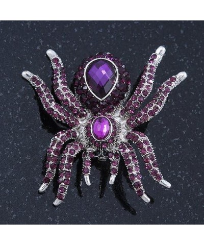 Large Purple Crystal Spider Brooch In Rhodium Plating - 55mm Length $27.17 Brooches & Pins