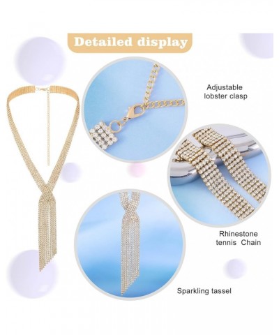 Long Rhinestone Necklace Statement Tassel Necklaces Crystal Layered Y Choker for Women and Girls Gold $11.59 Necklaces