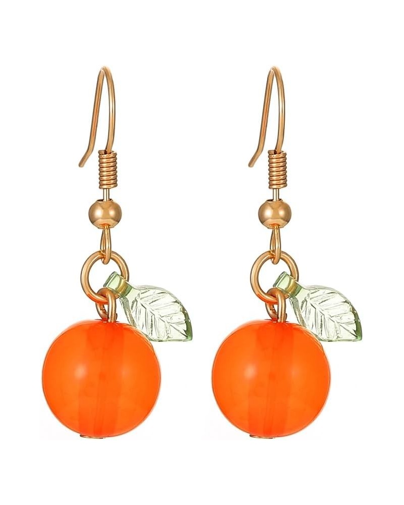 Fall Atumn Orange Fruit Drop Earrings Tiny Orange with Green Leaf Dangle Earrings Cute Kumquat Earrings fresh orange $8.54 Ea...