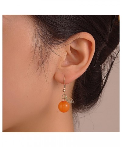 Fall Atumn Orange Fruit Drop Earrings Tiny Orange with Green Leaf Dangle Earrings Cute Kumquat Earrings fresh orange $8.54 Ea...