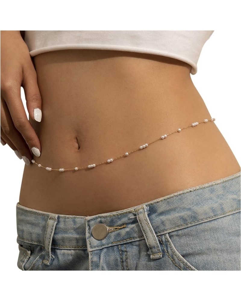 Simple Belly Chain Gold Pearl Waist Chains summer beach Sexy Body Jewelry Chain for Women and Girls Gold $6.97 Body Jewelry