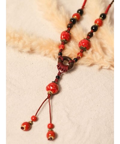 Boho Hippie Ethnic Ceramic Beads Strand Y Necklace Bohemian Jewelry Gift for Women 1B $6.75 Necklaces