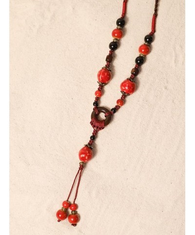 Boho Hippie Ethnic Ceramic Beads Strand Y Necklace Bohemian Jewelry Gift for Women 1B $6.75 Necklaces