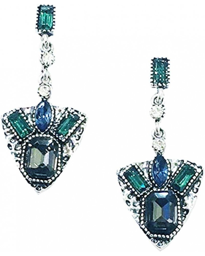 Art Deco Antique Vintage Style Green Emerald Blue Sapphire Smokey Grey Rhinestone Bridal Bridesmaid Wedding Prom Dangle Earri...