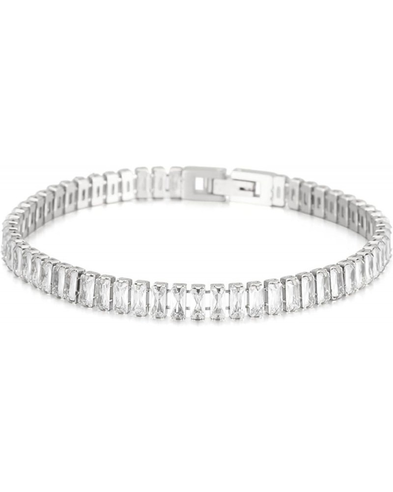 Bracelet Women Silver White,Bracelets Stainless Steel for Women Rectangle with Cubic Zirconia Bracelet Bangle Women Silver Wh...