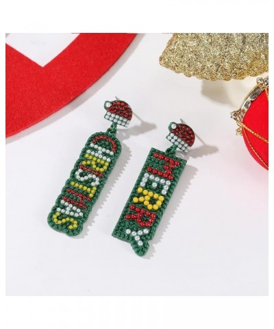 Merry Christmas Earrings Xmas Beaded Dangle Earrings Fun Christmas Holiday Earrings for Women Girls Festive Jewelry Gift Gree...