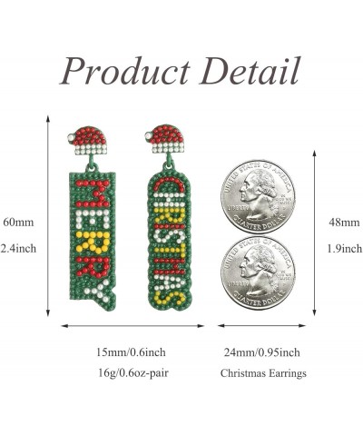 Merry Christmas Earrings Xmas Beaded Dangle Earrings Fun Christmas Holiday Earrings for Women Girls Festive Jewelry Gift Gree...