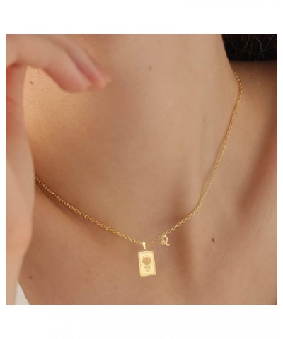 Zodiac Sign Necklace for Women 18K Gold Stainless Steel Chain 20+2 inch Double Sided Constellation Tarot Card Pendant Waterpr...