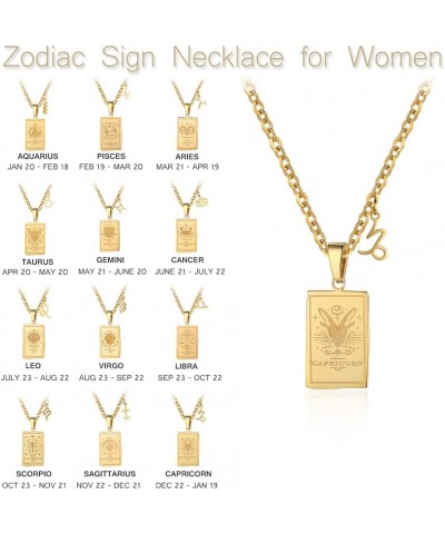 Zodiac Sign Necklace for Women 18K Gold Stainless Steel Chain 20+2 inch Double Sided Constellation Tarot Card Pendant Waterpr...