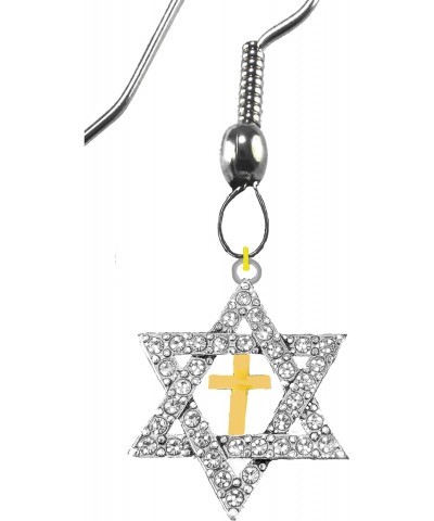 Yeshua Messianic Sparkling Genuine Austrian Cut Crystal Star Of David With Gold Cross Earrings $14.02 Earrings