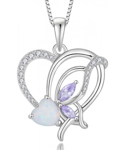 Opal Heart Necklace for Women 925 Sterling Silver Butterfly Pendant Birthstones Jewelry Gift Alexandrite $31.85 Necklaces