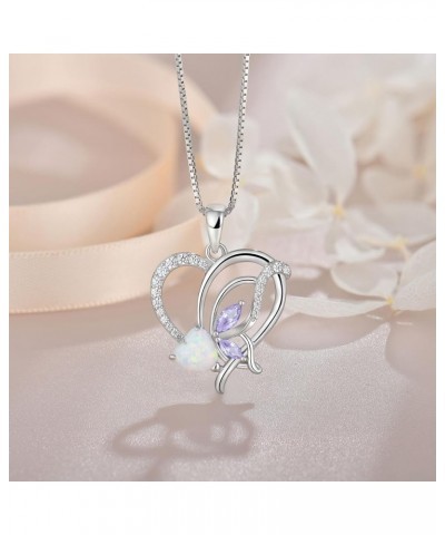 Opal Heart Necklace for Women 925 Sterling Silver Butterfly Pendant Birthstones Jewelry Gift Alexandrite $31.85 Necklaces