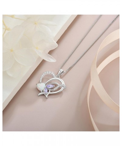 Opal Heart Necklace for Women 925 Sterling Silver Butterfly Pendant Birthstones Jewelry Gift Alexandrite $31.85 Necklaces