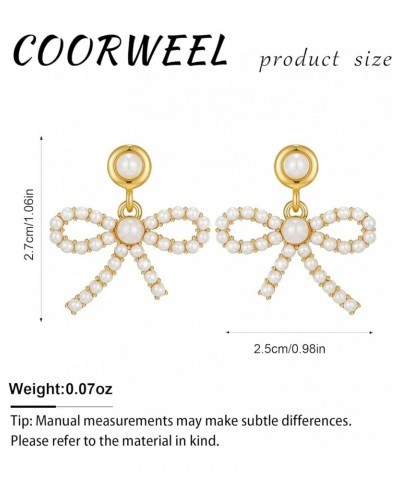 Pearl Heart Bow Dangle Earrings for women Gold Plated Exquisite Pearl Earrings Elegant Jewelry Gift Bow $10.82 Earrings