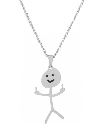 Funny Doodle Necklace Personalized Stainless Steel Middle Finger Pendant Necklace Cool Handmade Long Distance Friendship Jewe...