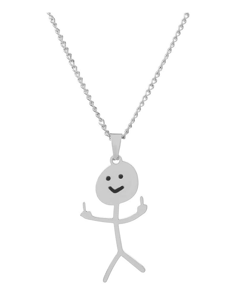 Funny Doodle Necklace Personalized Stainless Steel Middle Finger Pendant Necklace Cool Handmade Long Distance Friendship Jewe...