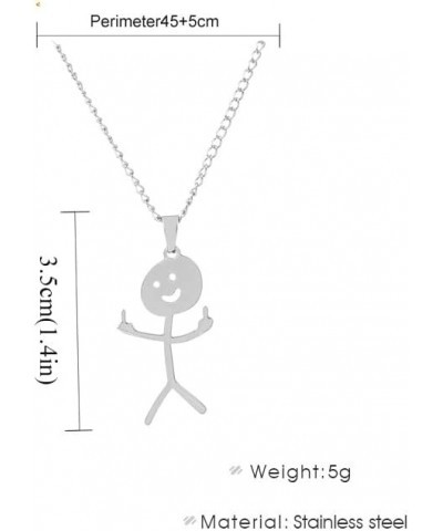 Funny Doodle Necklace Personalized Stainless Steel Middle Finger Pendant Necklace Cool Handmade Long Distance Friendship Jewe...