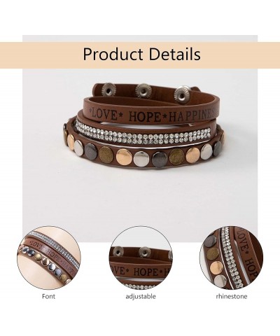 Leather Bracelet for Women Vintage Layered Wrap Bracelet Multi-Layer Bohemian Bracelet Leather Crystal Bracelet Cuff Bangles ...