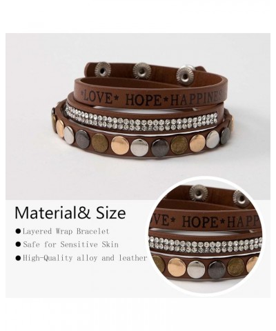 Leather Bracelet for Women Vintage Layered Wrap Bracelet Multi-Layer Bohemian Bracelet Leather Crystal Bracelet Cuff Bangles ...