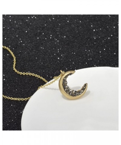 Crescent Moon Necklace for Women Silver Gold Plated Black Crystal Moon Necklaces Dainty Moon Pendant Necklace Charm Moon Jewe...