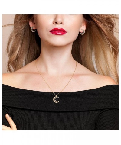 Crescent Moon Necklace for Women Silver Gold Plated Black Crystal Moon Necklaces Dainty Moon Pendant Necklace Charm Moon Jewe...