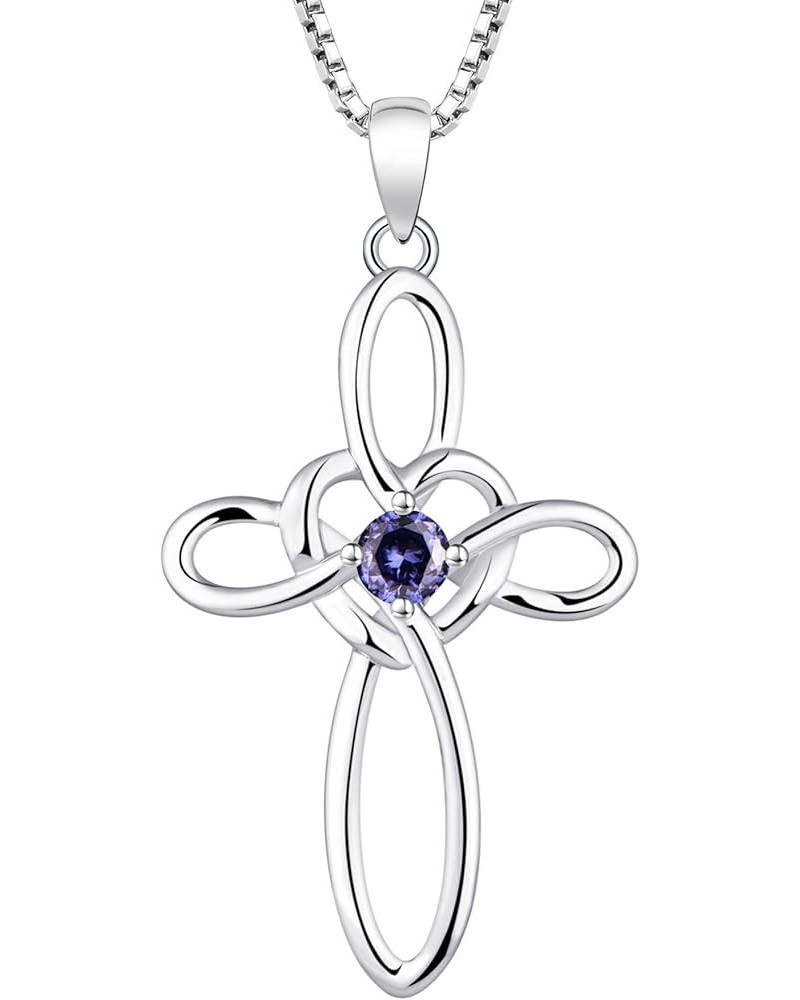 Celtic Knot Cross Necklace Sterling Silver Cubic Zirconia Loop Infinity Pendant Gemstones Crucifix Jewelry 12-tanzanite-Dec $...