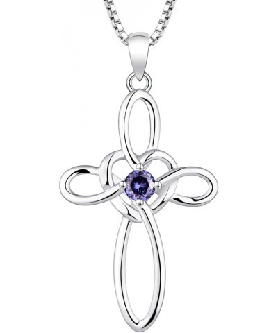 Celtic Knot Cross Necklace Sterling Silver Cubic Zirconia Loop Infinity Pendant Gemstones Crucifix Jewelry 12-tanzanite-Dec $...