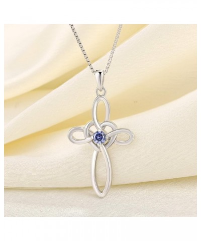 Celtic Knot Cross Necklace Sterling Silver Cubic Zirconia Loop Infinity Pendant Gemstones Crucifix Jewelry 12-tanzanite-Dec $...