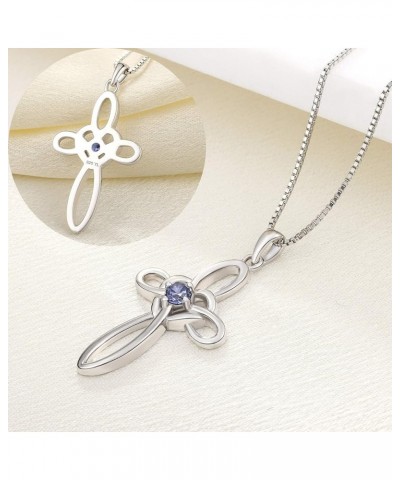 Celtic Knot Cross Necklace Sterling Silver Cubic Zirconia Loop Infinity Pendant Gemstones Crucifix Jewelry 12-tanzanite-Dec $...