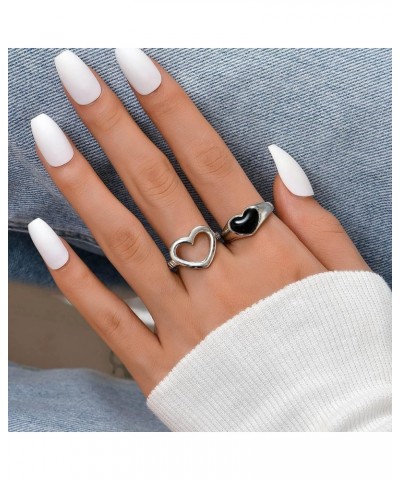 Cute Stainless Steel Rings Heart Statement for Women Punk Vintage Black Open Girls Ring Ring Finger Gothic Retro Set Stackabl...