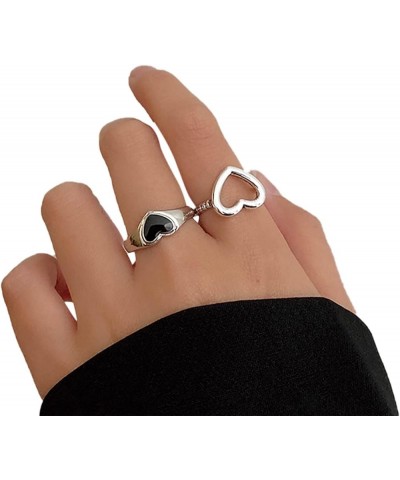 Cute Stainless Steel Rings Heart Statement for Women Punk Vintage Black Open Girls Ring Ring Finger Gothic Retro Set Stackabl...