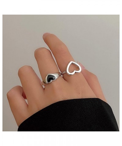 Cute Stainless Steel Rings Heart Statement for Women Punk Vintage Black Open Girls Ring Ring Finger Gothic Retro Set Stackabl...