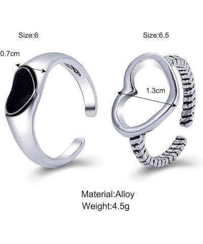 Cute Stainless Steel Rings Heart Statement for Women Punk Vintage Black Open Girls Ring Ring Finger Gothic Retro Set Stackabl...