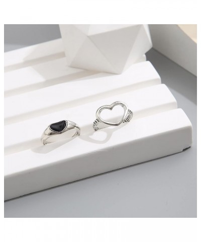 Cute Stainless Steel Rings Heart Statement for Women Punk Vintage Black Open Girls Ring Ring Finger Gothic Retro Set Stackabl...