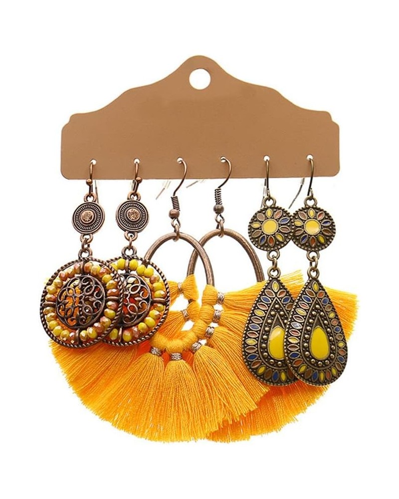 3 Pairs Bohemia Drop Dangle Earrings Boho Tassel Shell Fringe Pendant Earrings for Women Girls Holiday Birthday Gifts Yellow ...