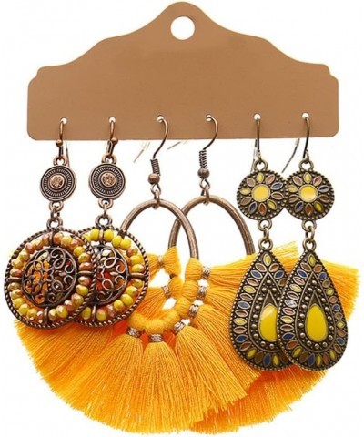 3 Pairs Bohemia Drop Dangle Earrings Boho Tassel Shell Fringe Pendant Earrings for Women Girls Holiday Birthday Gifts Yellow ...