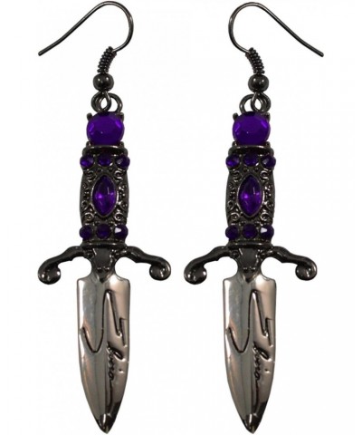 Elvira Dagger Earrings Purple Stones Halloween Horror Jewelry Kreepsville Gothic $15.11 Earrings