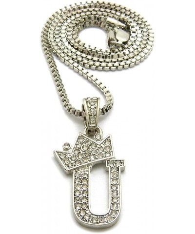 Rhinestone Studded Crown Small Initial Alphabet Letter Pendant Necklace16/18"/20" Box Chain Necklaces Silver - U $9.87 Necklaces