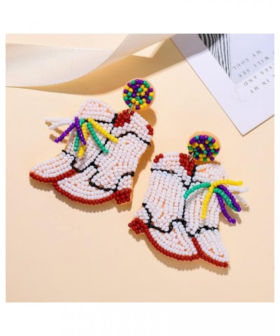 Mardi Gras Earrings Handmade Mardi Gras Mask Marching Boot Beaded Drop Dangle Earrings for Women Girls Carnival Cosplay Party...