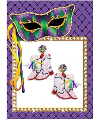 Mardi Gras Earrings Handmade Mardi Gras Mask Marching Boot Beaded Drop Dangle Earrings for Women Girls Carnival Cosplay Party...