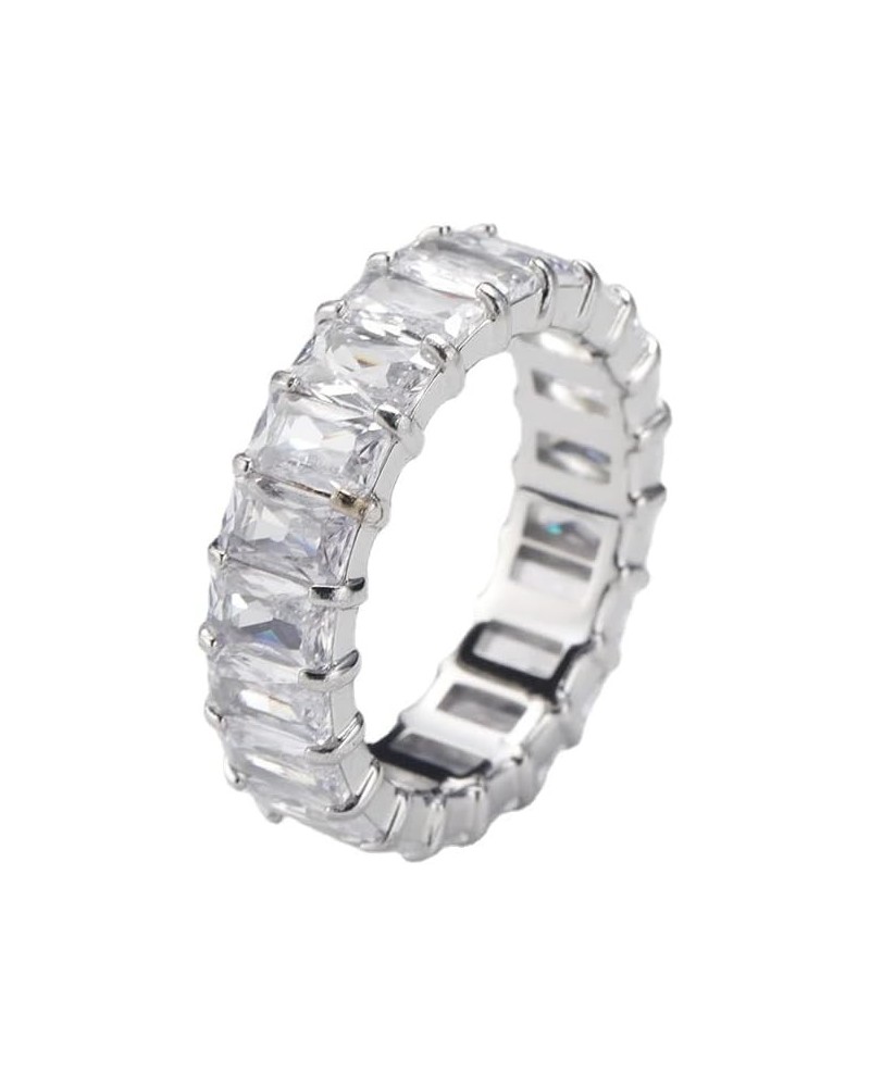 Women's Stainless Steel Colorful Zircon Gemstone Ring Size 6-10 8 Silver-White $10.25 Rings