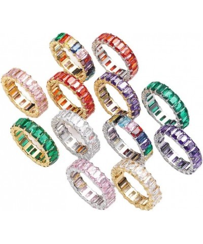 Women's Stainless Steel Colorful Zircon Gemstone Ring Size 6-10 8 Silver-White $10.25 Rings