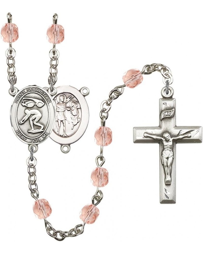 October Birth Month Prayer Bead Rosary with Patron Saint Centerpiece, 19 Inch Saint Sebastian Swimming $58.84 Necklaces