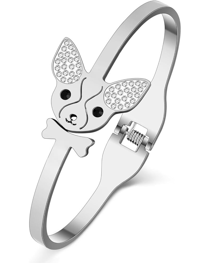 Stainless Steel 18K Gold Dog Bangle Cuff Bracelet for Women Girls Dainty Crystal Doggy Pets Jewelry Gifts for Dog Lovers Silv...