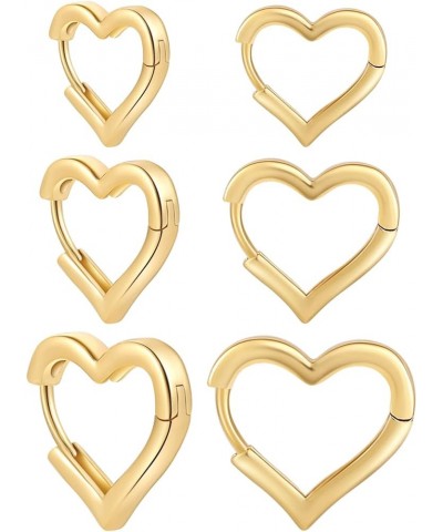 3pairs Hoop Earrings Set 14K Gold Plated Lightweight Hypoallergenic Chunky Square Star Heart Twist Hoop Earrings Gold Rectang...